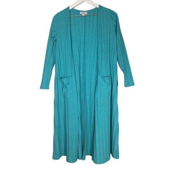 𝅺nwt LuLaRoe XS Small Sarah Cardigan Blue Long Sleeve Mid Calf Pockets Sw… - Picture 1 of 6
